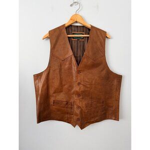 Overland Mens Brown Leather Vest Size 42 Western Style